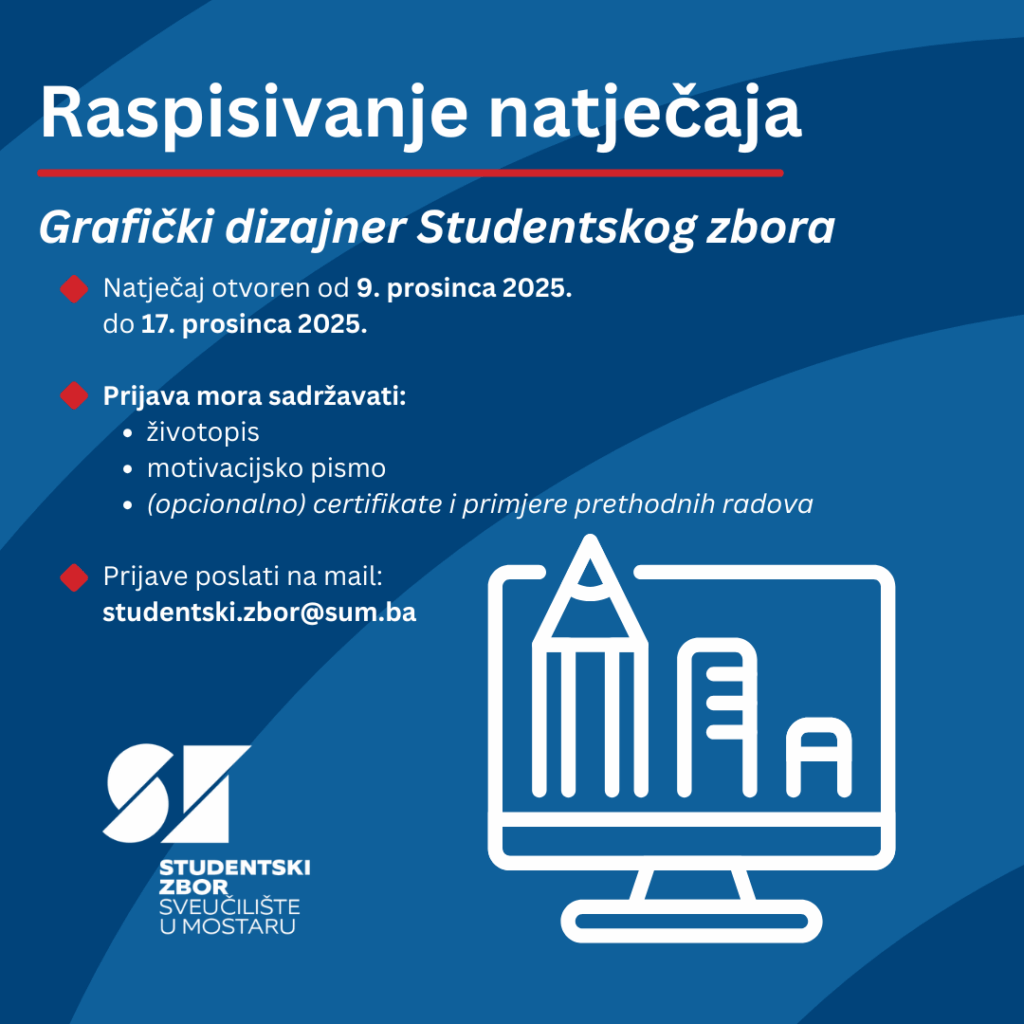 🎨 NATJEČAJ ZA GRAFIČKU DIZAJNERICU / GRAFIČKOG DIZAJNERA STUDENTSKOG ZBORA SUM
