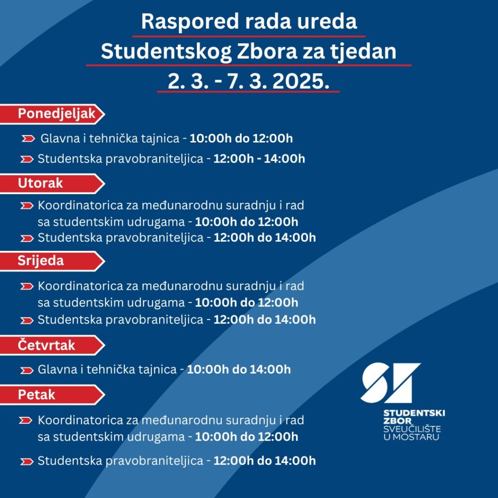 Raspored rada ureda Studentskog zbora