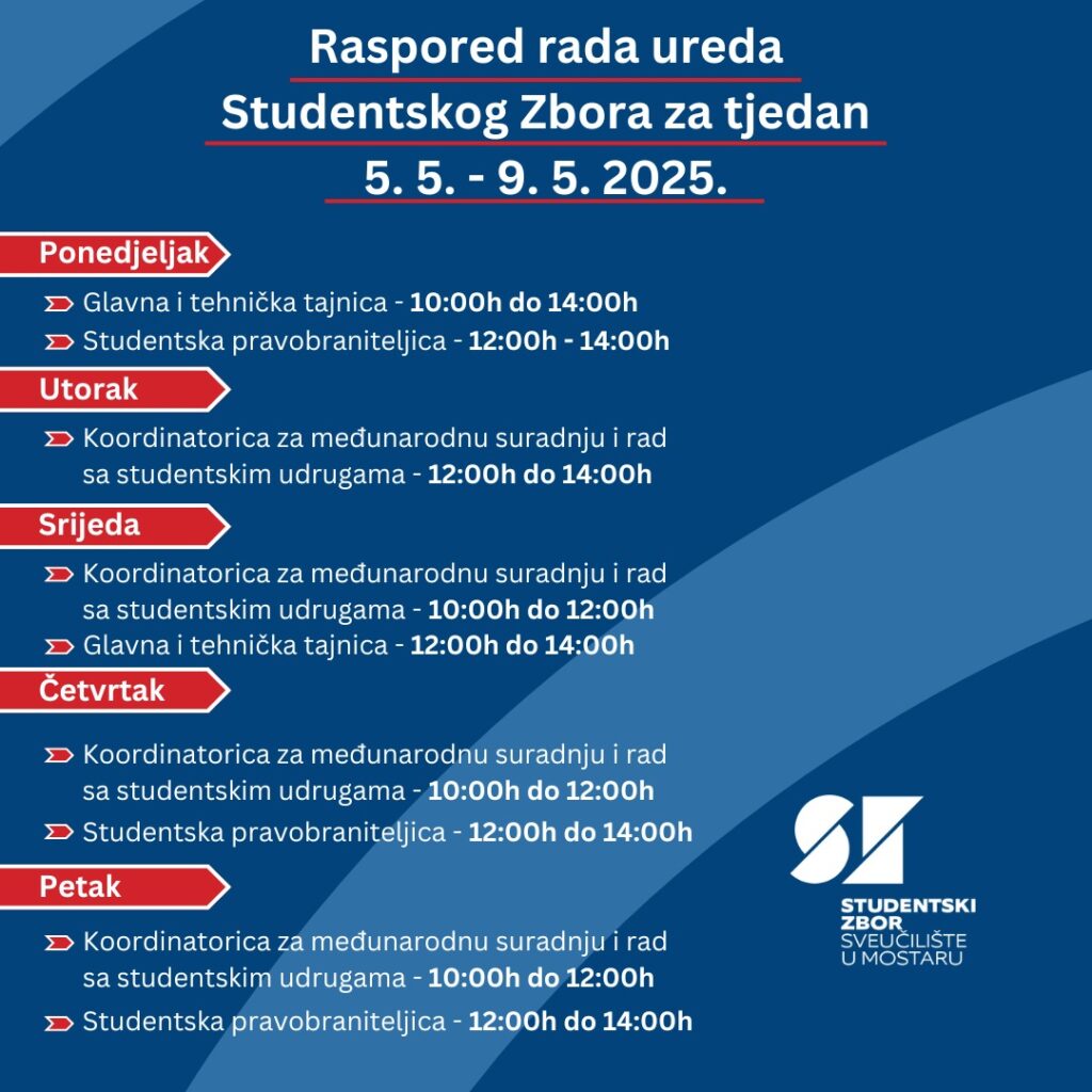 Raspored rada ureda u tekućem tjednu