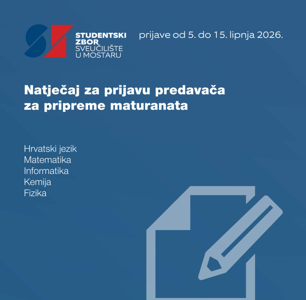 NATJEČAJ ZA PRIJAVU PREDAVAČA ZA PRIPREME MATURANATA ZA UPIS NA FAKULTETE U 2026. GODINI