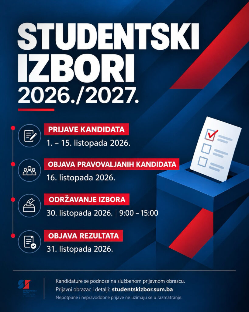 STUDENTSKI IZBORI 2026./2027. – PRIJAVE KANDIDATA OD 1. LISTOPADA